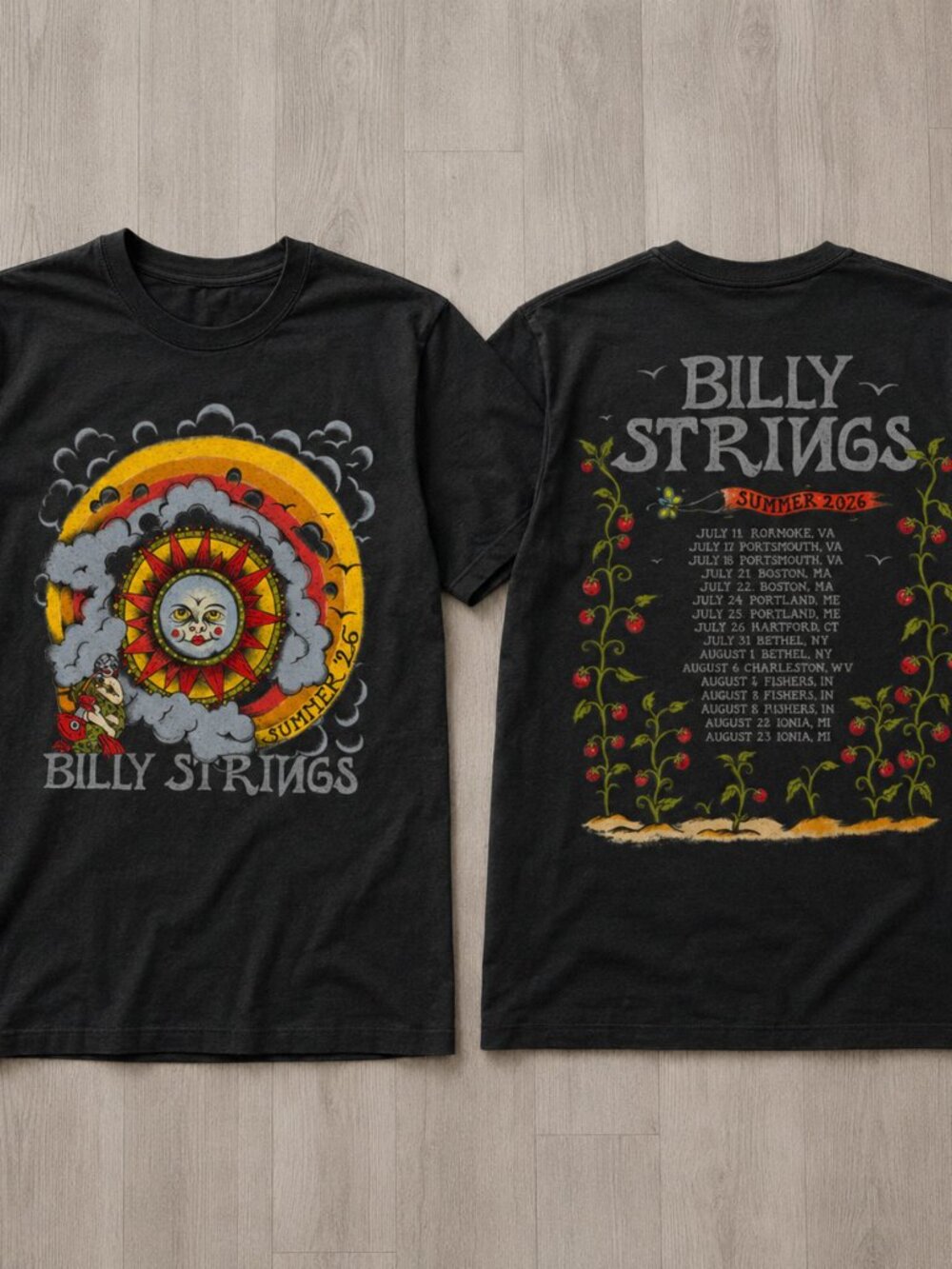 Billy Strings Summer 2026 Tour Sun Graphic Double Sided T-Shirt